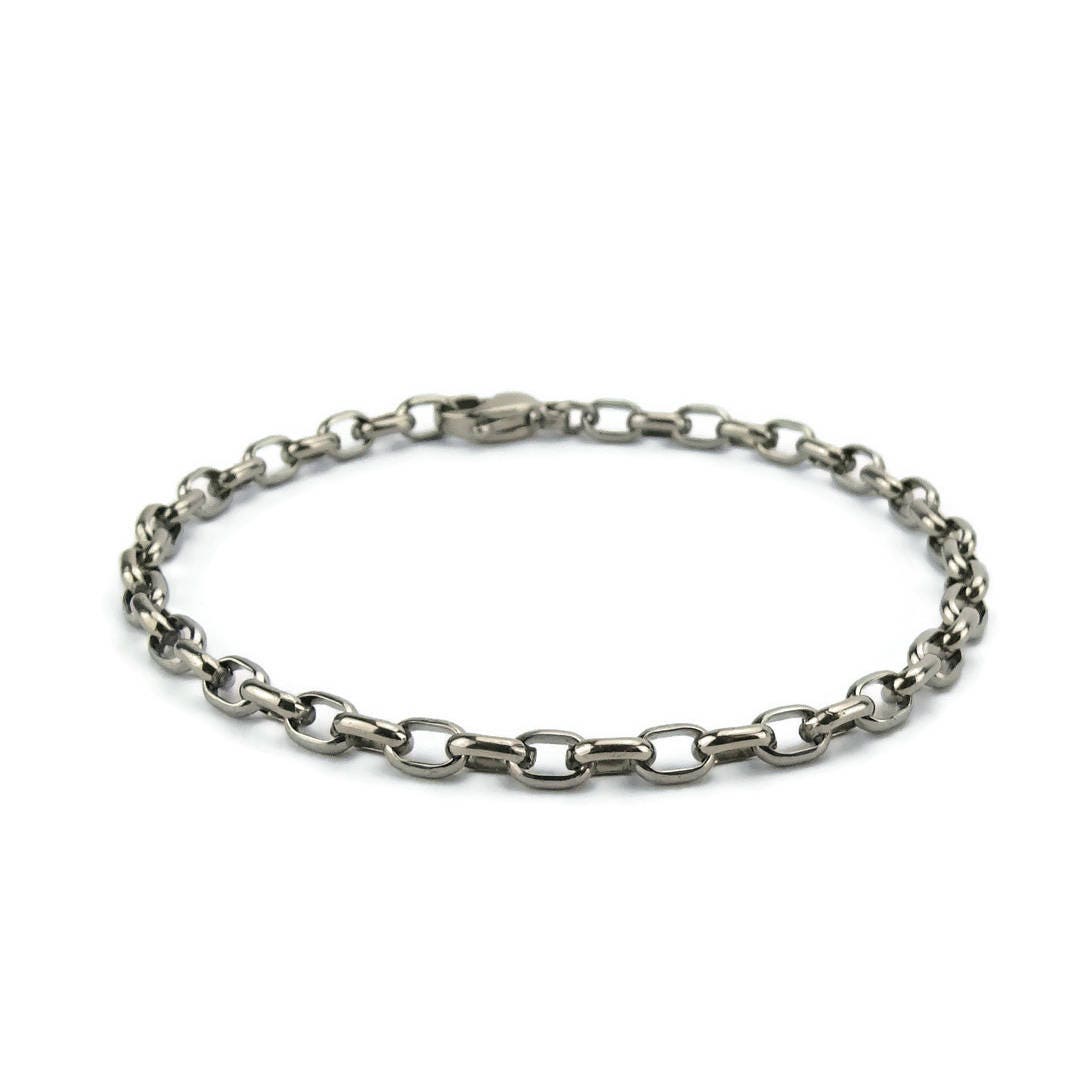 Half Round Oval Cable Link Titanium Bracelet
