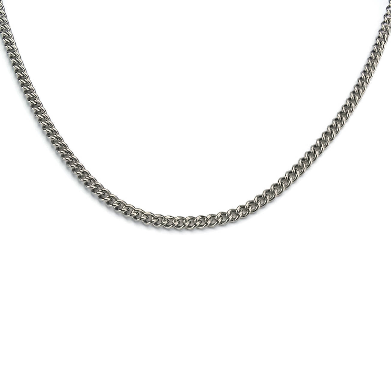Titanium Mens Necklace, 4.4mm Medium Curb Chain Necklace for Sensitive Skin, Nickel Free Hypoallergenic Pure Titanium Jewelry for Him