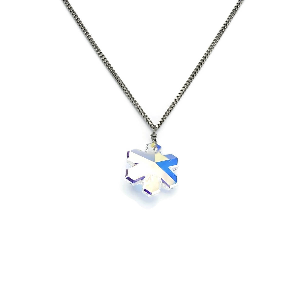Aurora Borealis Snowflake Necklace, Pure Titanium Chain Necklace For Sensitive Skin, Swarovski Crystal, Hypoallergenic Nickel Free Niobium