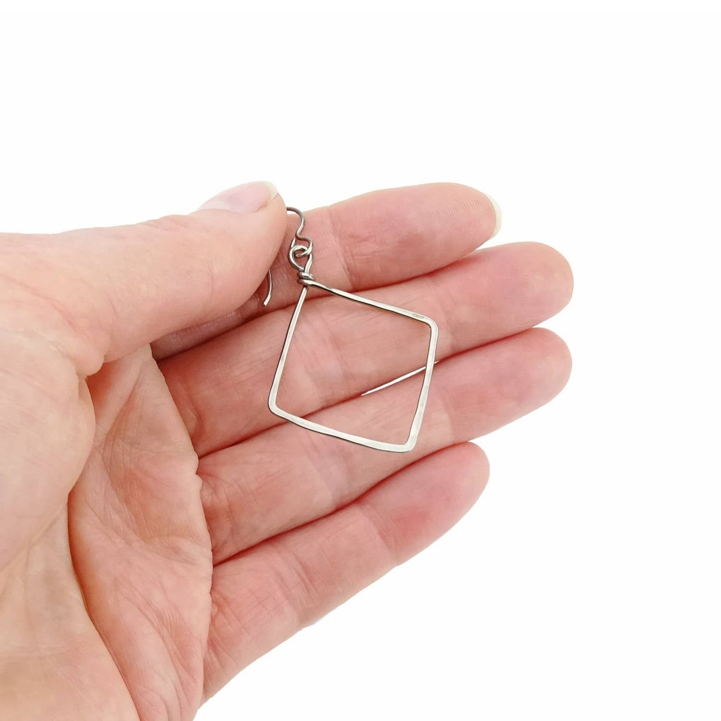 Niobium Square Earrings, Hammered Niobium Diamond Shaped Hypoallergenic Earrings for Sensitive Ears, Niobium or Titanium Earrings