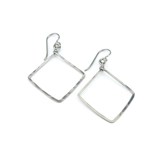 Niobium Square Earrings, Hammered Niobium Diamond Shaped Hypoallergenic Earrings for Sensitive Ears, Niobium or Titanium Earrings