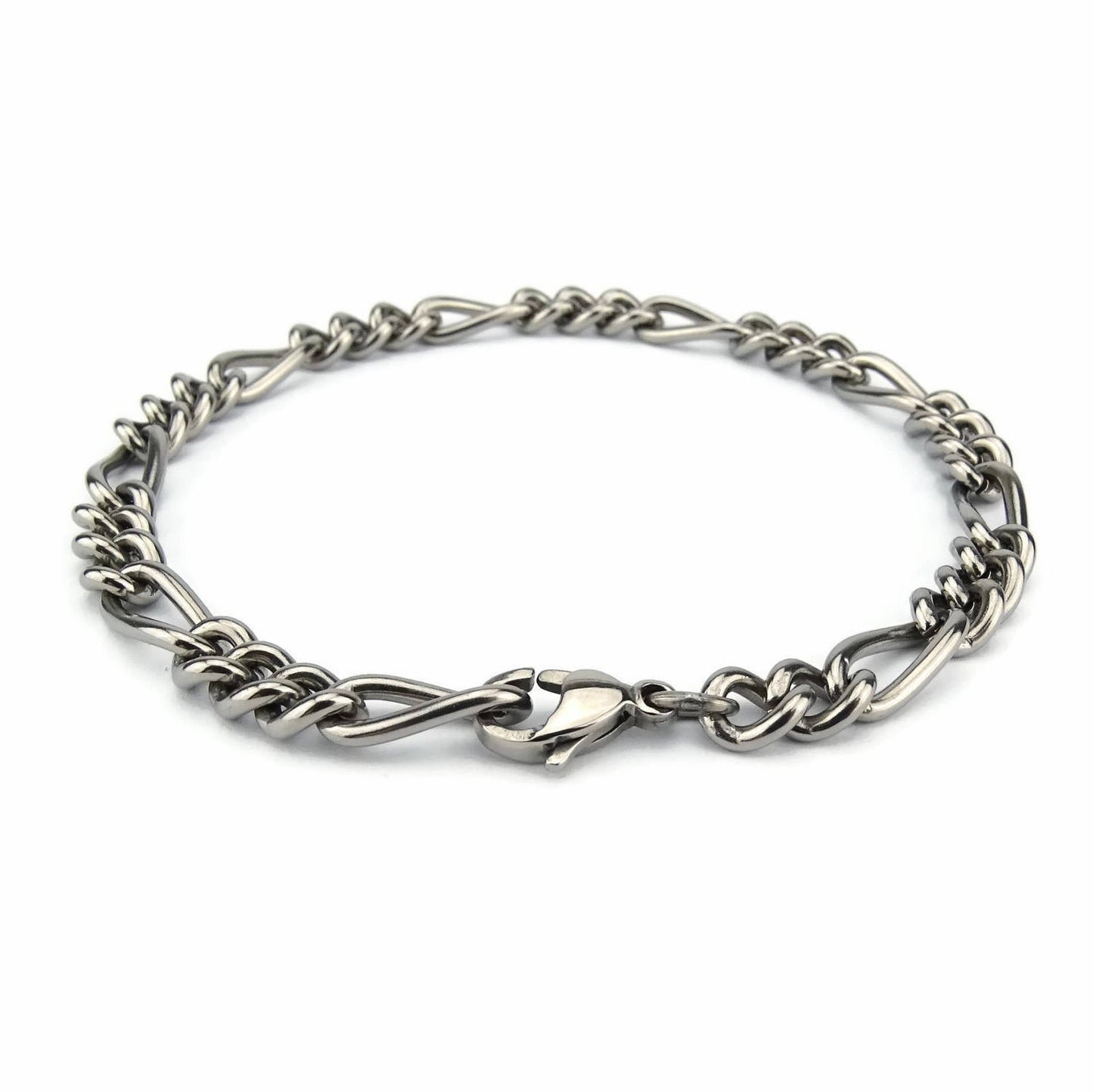 Mens Titanium Bracelet Figaro Style, Pure Titanium 5.8 mm Chain Bracelet for His Sensitive Skin, Robust Chain Titanium Bracelet for Him