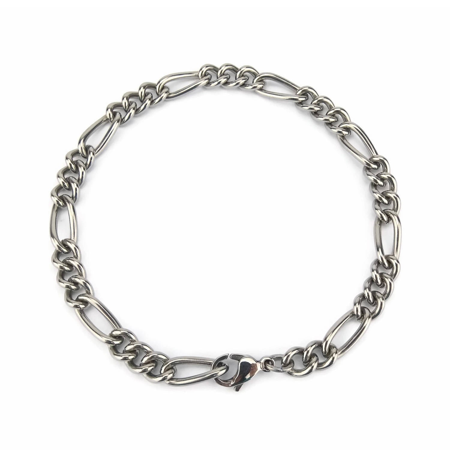 Mens Titanium Bracelet Figaro Style, Pure Titanium 5.8 mm Chain Bracelet for His Sensitive Skin, Robust Chain Titanium Bracelet for Him