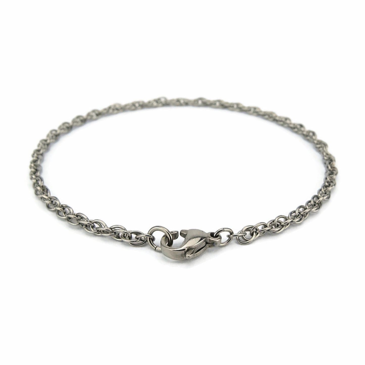 Double Rope Titanium Bracelet, Pure Titanium Chain Bracelet or Anklet for Sensitive Skin, Hypoallergenic Nickel Free Jewellery