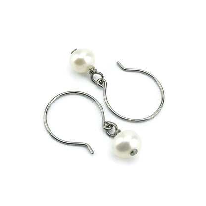 White Pearl Earrings, Niobium Earrings, Freshwater Pearls Titanium Earrings for Sensitive Ears, Hypoallergenic Hoop Nickel Free Earrings