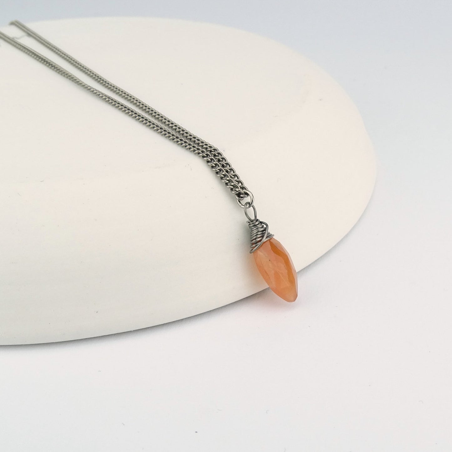 Peach Moonstone Titanium Necklace, Orange Pastel Gemstone Wire Wrapped on Niobium Hypoallergenic Necklace, Titanium Jewellery