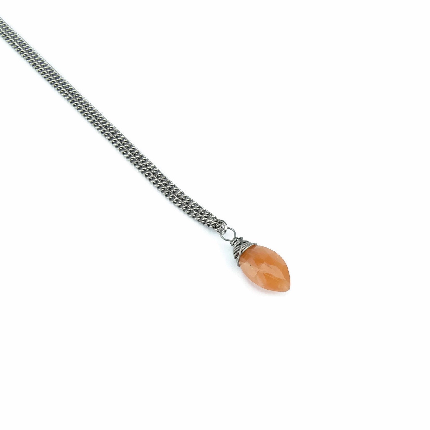 Peach Moonstone Titanium Necklace, Orange Pastel Gemstone Wire Wrapped on Niobium Hypoallergenic Necklace, Titanium Jewellery