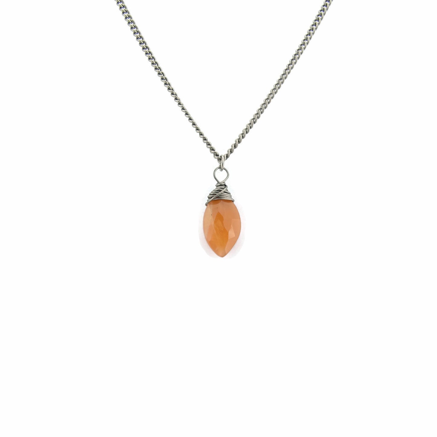 Peach Moonstone Titanium Necklace, Orange Pastel Gemstone Wire Wrapped on Niobium Hypoallergenic Necklace, Titanium Jewellery