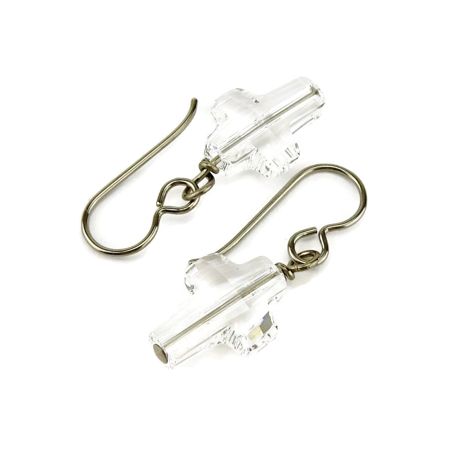 Clear Crystal Cross Titanium Earrings, Swarovski Crystal Cross Earrings for Sensitive Ears on Nickel Free Niobium or Titanium Earwires,