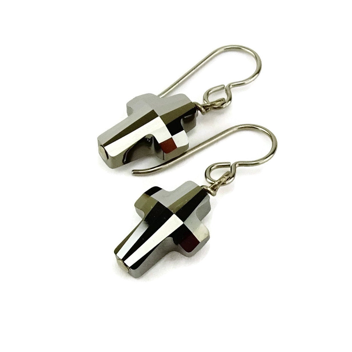 Silver Night Cross Titanium Earrings, Swarovski Crystal Niobium Earrings, Hypoallergenic Nickel Free Sensitive Ears Earrings Non Allergenic