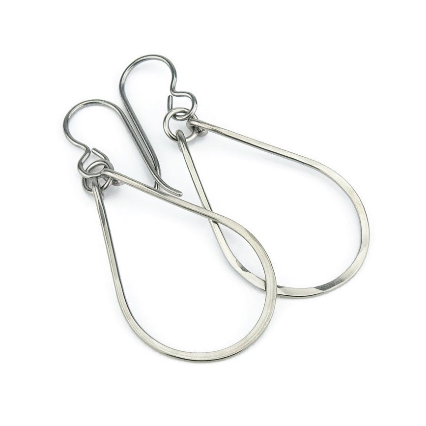 Niobium Earrings Silver Teardrop, Hypoallergenic Nickel Free Niobium Hoop Earrings for Sensitive Ears, Metal Allergy Safe Earrings