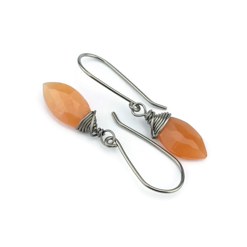 Peach Moonstone Hypoallergenic Earrings for Sensitive Ears, Orange Gemstone Earrings on Niobium or Titanium Earwires, Nickel Free Jewellery