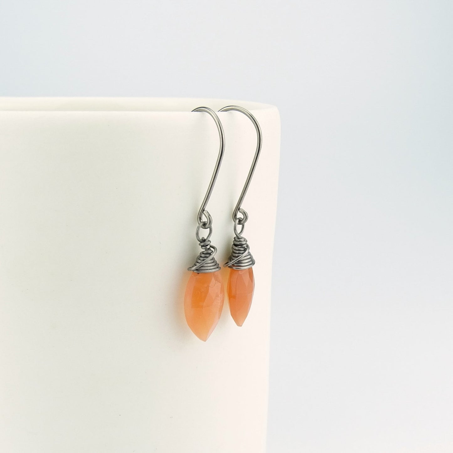 Peach Moonstone Hypoallergenic Earrings for Sensitive Ears, Orange Gemstone Earrings on Niobium or Titanium Earwires, Nickel Free Jewellery