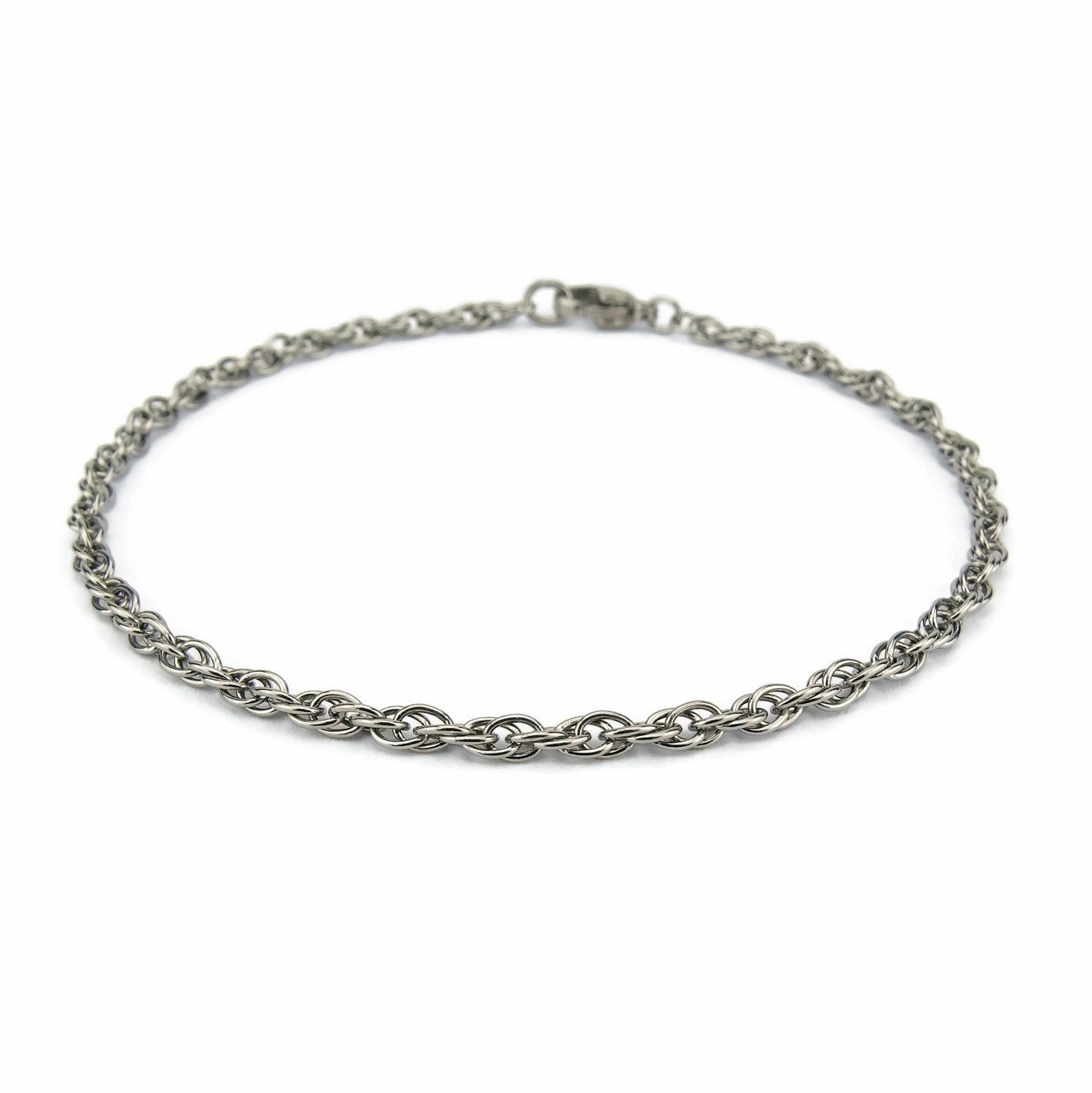 Double Rope Titanium Bracelet, Pure Titanium Chain Bracelet or Anklet for Sensitive Skin, Hypoallergenic Nickel Free Jewellery