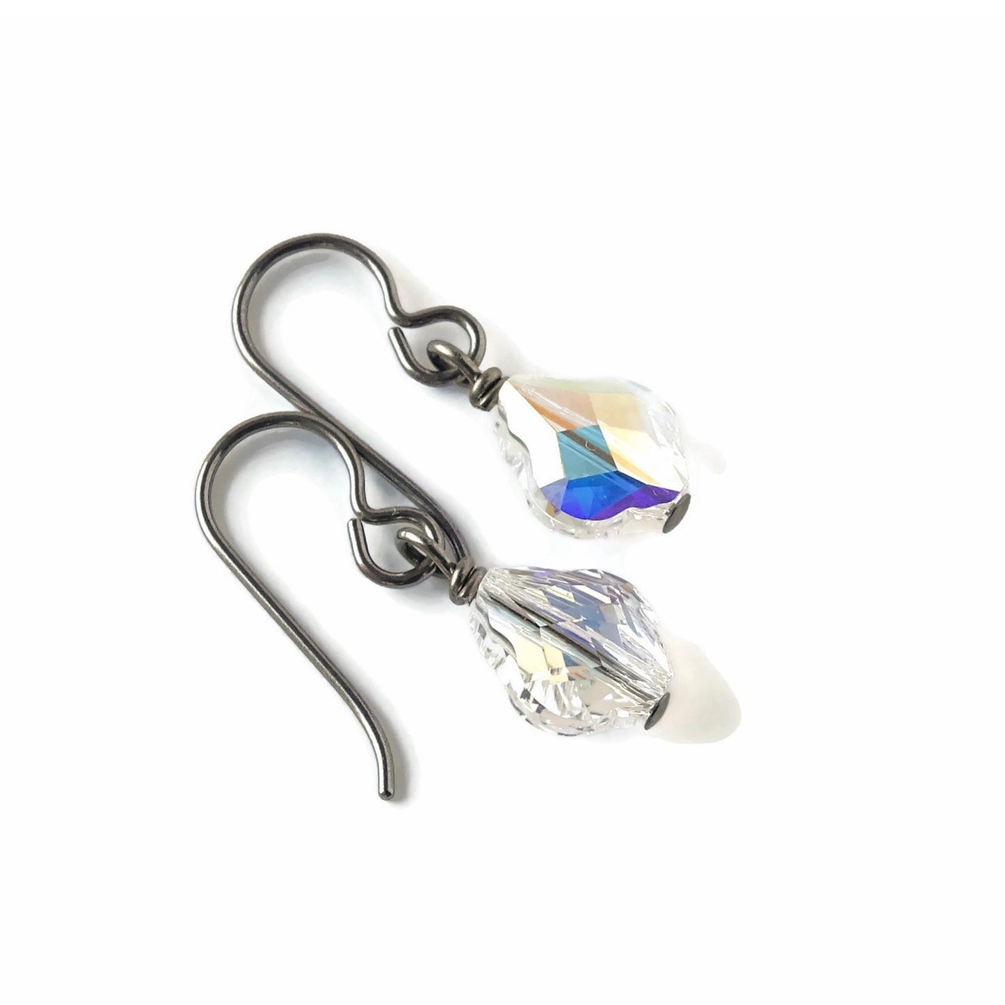Baroque Crystal Aurora Borealis Titanium Earrings, Clear AB Swarovski Crystal Hypoallergenic Nickel Free Niobium Sensitive Ears Earrings