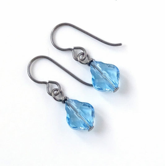 Aquamarine Baroque Crystal Titanium Earrings, Light Blue Hypoallergenic Nickel Free Niobium Earrings for Sensitive Ears