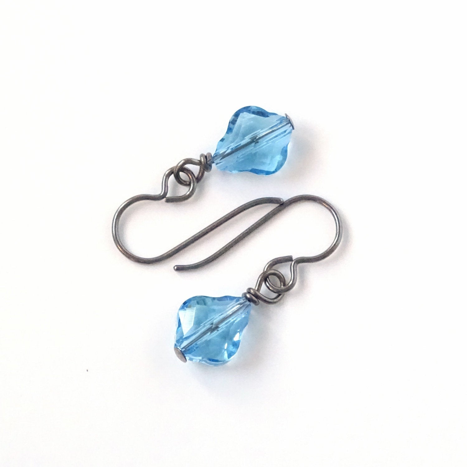 Aquamarine Baroque Crystal Titanium Earrings, Light Blue Hypoallergenic Nickel Free Niobium Earrings for Sensitive Ears