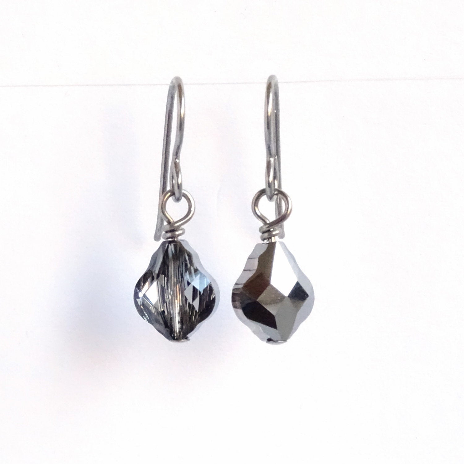 Silver Night Baroque Swarovski Crystal Titanium Earrings, Hypoallergenic Nickel Free Niobium Earrings for Sensitive Ears, Non Allergenic