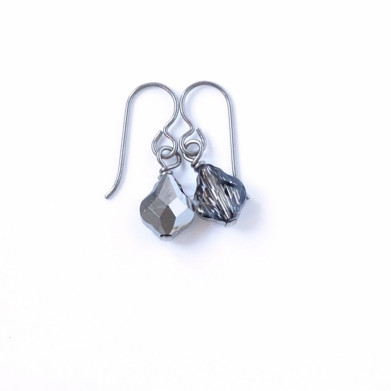 Silver Night Baroque Swarovski Crystal Titanium Earrings, Hypoallergenic Nickel Free Niobium Earrings for Sensitive Ears, Non Allergenic