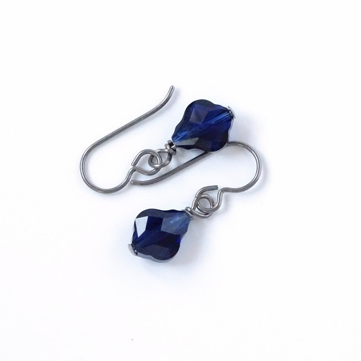 Blue Baroque Crystal Titanium Earrings, Dark Indigo Swarovski Crystal, Hypoallergenic Nickel Free Niobium Earrings for Sensitive Ears