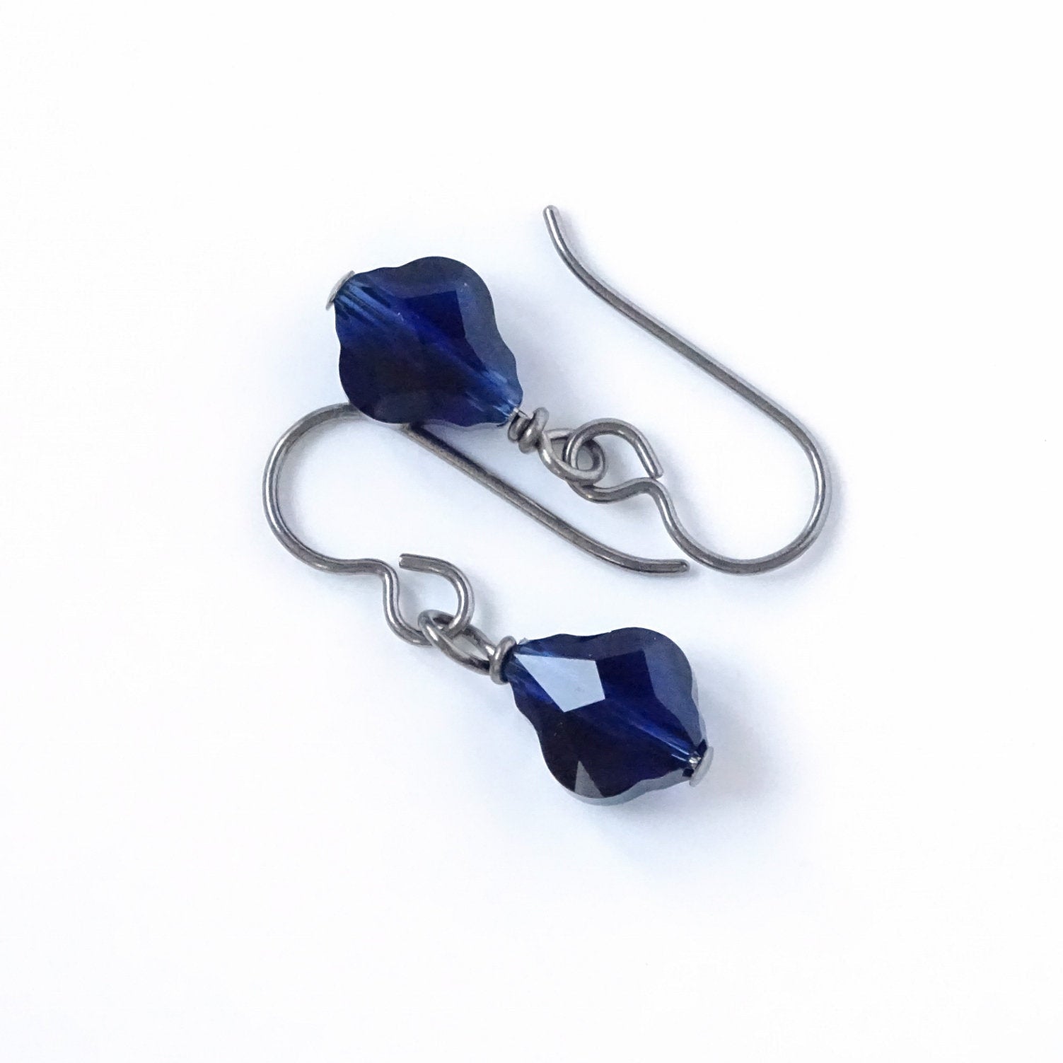 Blue Baroque Crystal Titanium Earrings, Dark Indigo Swarovski Crystal, Hypoallergenic Nickel Free Niobium Earrings for Sensitive Ears