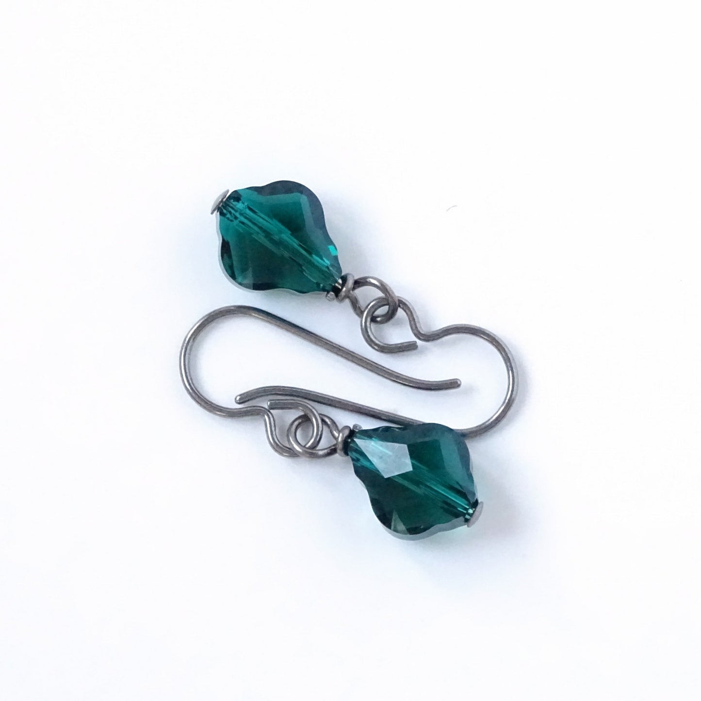 Emerald Green Baroque Crystal Titanium Earrings, Swarovski Crystal, Hypoallergenic Nickel Free Niobium Earrings for Sensitive Ears