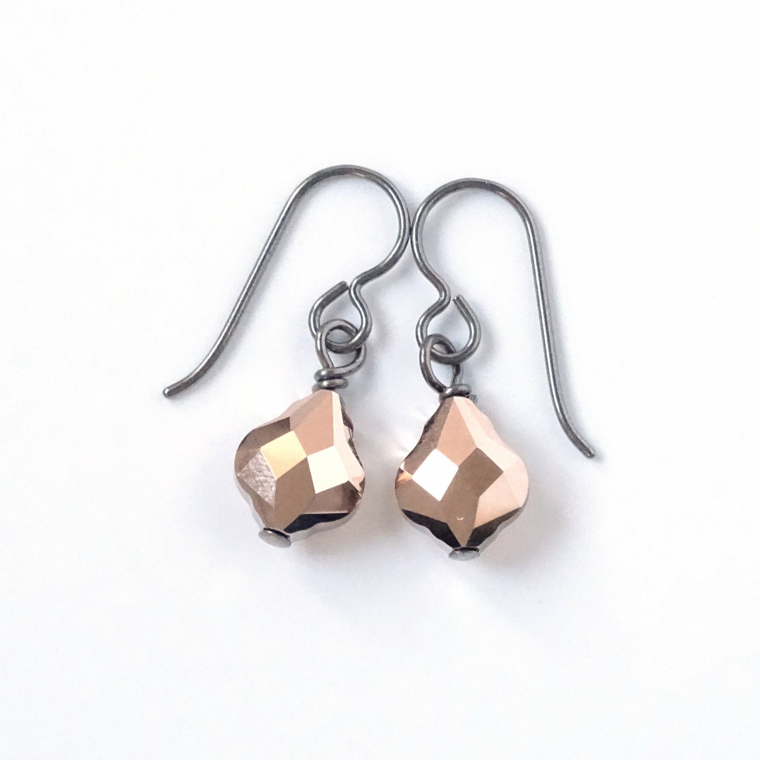 Rose Gold Baroque Crystal Titanium Earrings, Swarovski Crystal, Hypoallergenic Nickel Free Niobium Earrings for Sensitive Ears