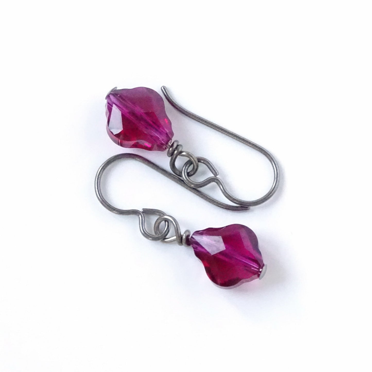 Ruby Baroque Crystal Titanium Earrings, Ruby Red Pink Swarovski Crystal, Hypoallergenic Nickel Free Niobium Earrings for Sensitive Ears