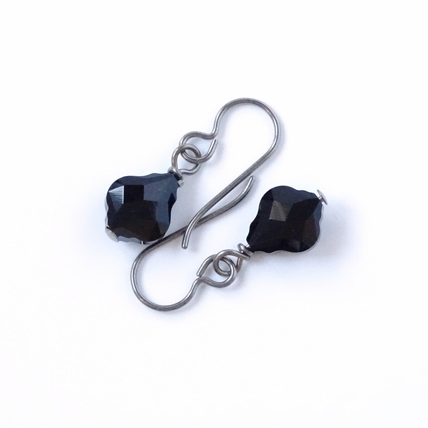 Jet Black Baroque Titanium Earrings, Black Baroque Swarovski Crystal, Hypoallergenic Nickel Free Pure Niobium Earrings for Sensitive Ears