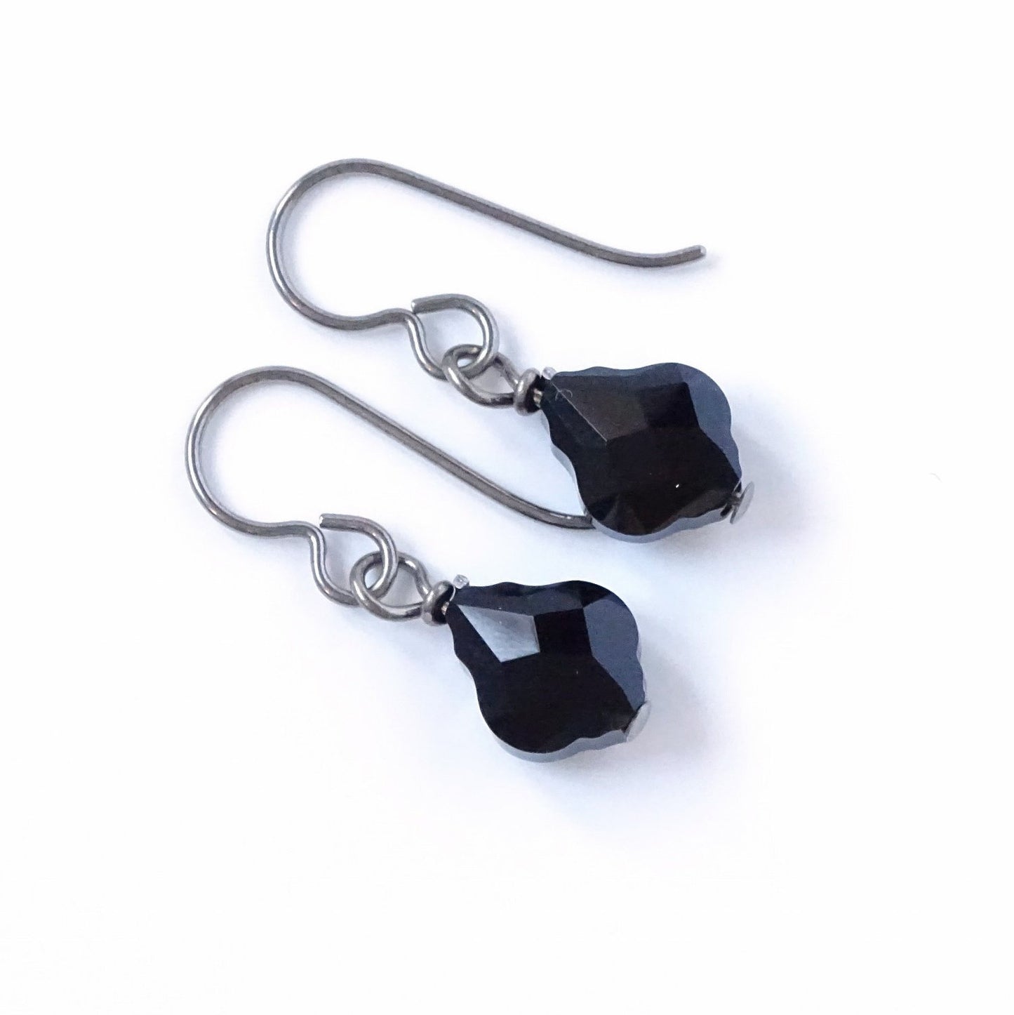 Jet Black Baroque Titanium Earrings, Black Baroque Swarovski Crystal, Hypoallergenic Nickel Free Pure Niobium Earrings for Sensitive Ears