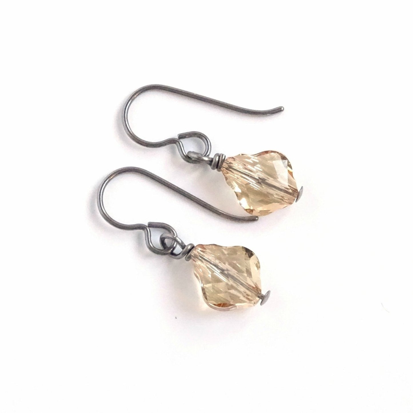 Golden Shadow Baroque Crystal Titanium Earrings, Champagne Swarovski Crystal, Hypoallergenic Nickel Free Niobium Earrings for Sensitive Ears