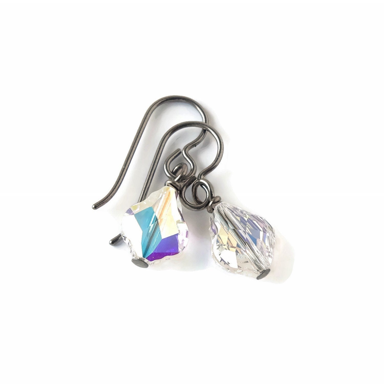 Baroque Crystal Aurora Borealis Titanium Earrings, Clear AB Swarovski Crystal Hypoallergenic Nickel Free Niobium Sensitive Ears Earrings