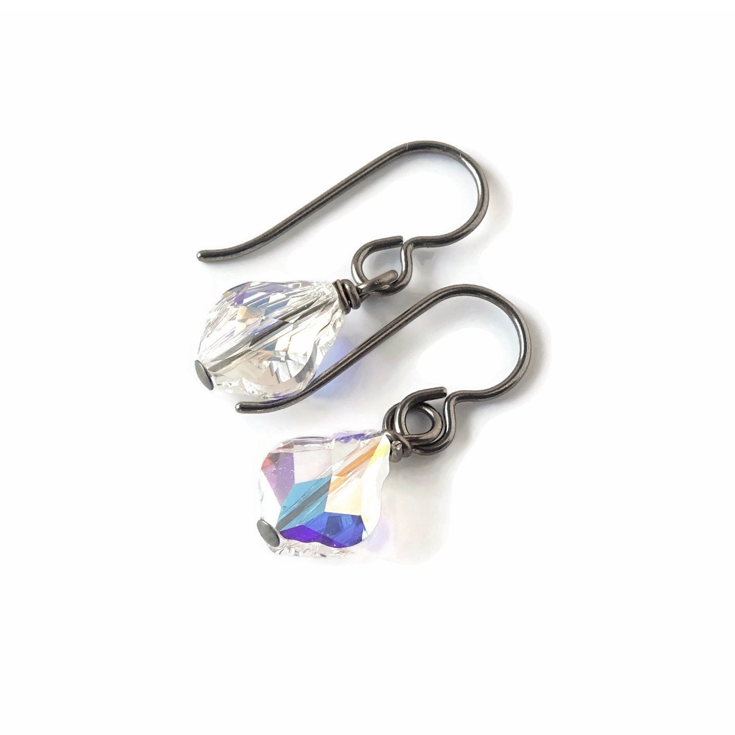 Baroque Crystal Aurora Borealis Titanium Earrings, Clear AB Swarovski Crystal Hypoallergenic Nickel Free Niobium Sensitive Ears Earrings