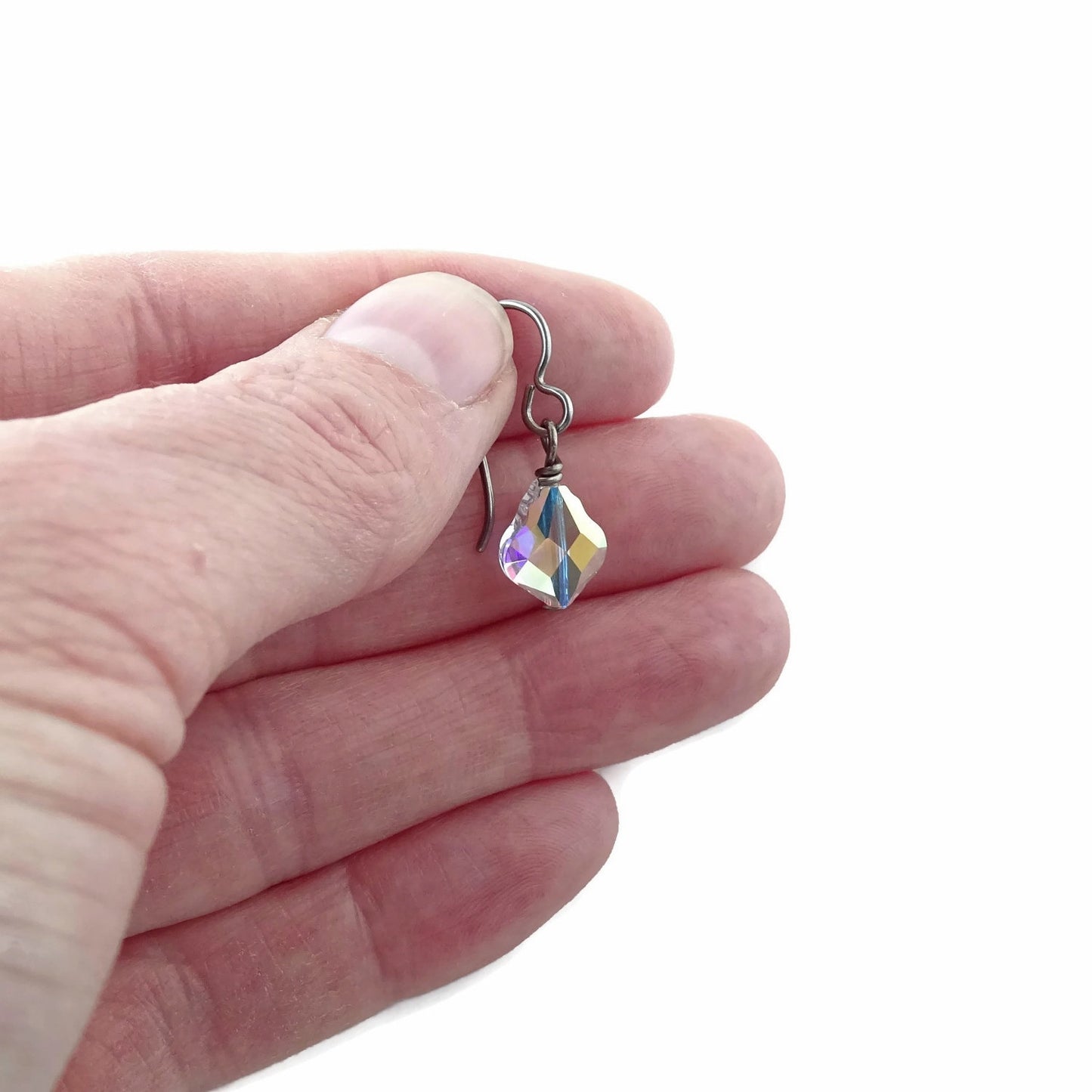 Baroque Crystal Aurora Borealis Titanium Earrings, Clear AB Swarovski Crystal Hypoallergenic Nickel Free Niobium Sensitive Ears Earrings