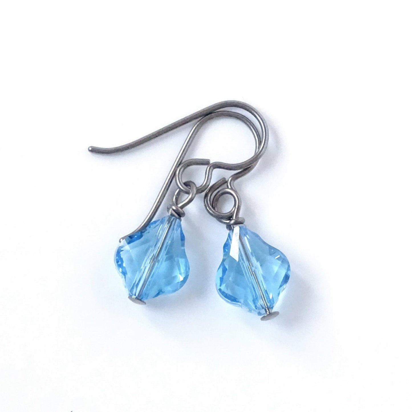 Aquamarine Baroque Crystal Titanium Earrings, Light Blue Hypoallergenic Nickel Free Niobium Earrings for Sensitive Ears