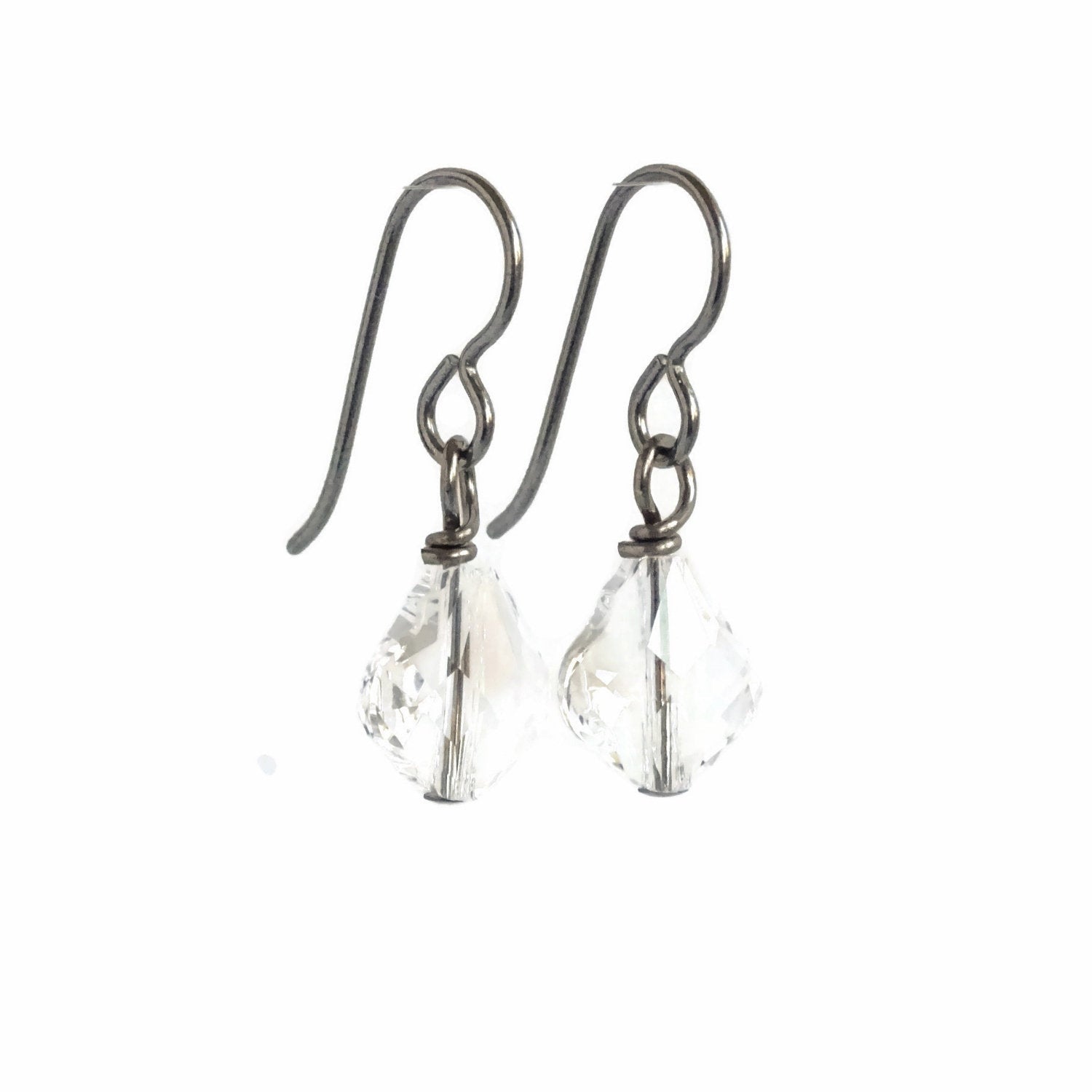 Clear Baroque Crystal Titanium Earrings, Hypoallergenic Nickel Free Niobium Earrings for Sensitive Ears