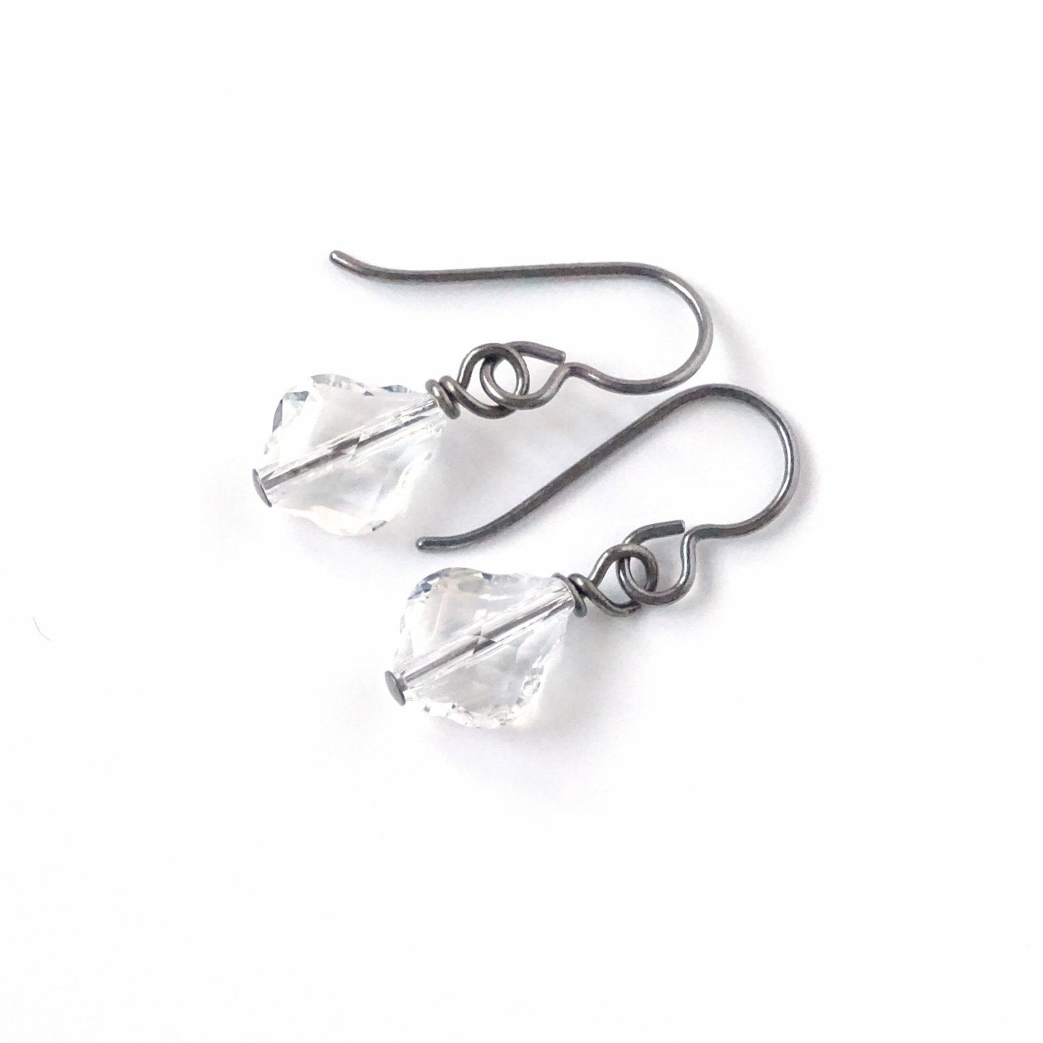 Clear Baroque Crystal Titanium Earrings, Hypoallergenic Nickel Free Niobium Earrings for Sensitive Ears