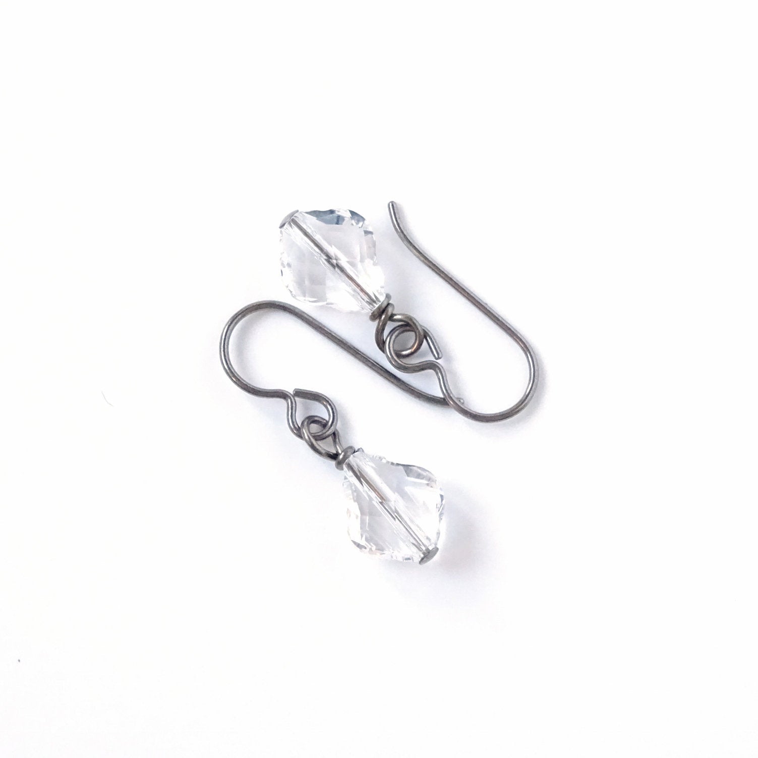 Clear Baroque Crystal Titanium Earrings, Hypoallergenic Nickel Free Niobium Earrings for Sensitive Ears