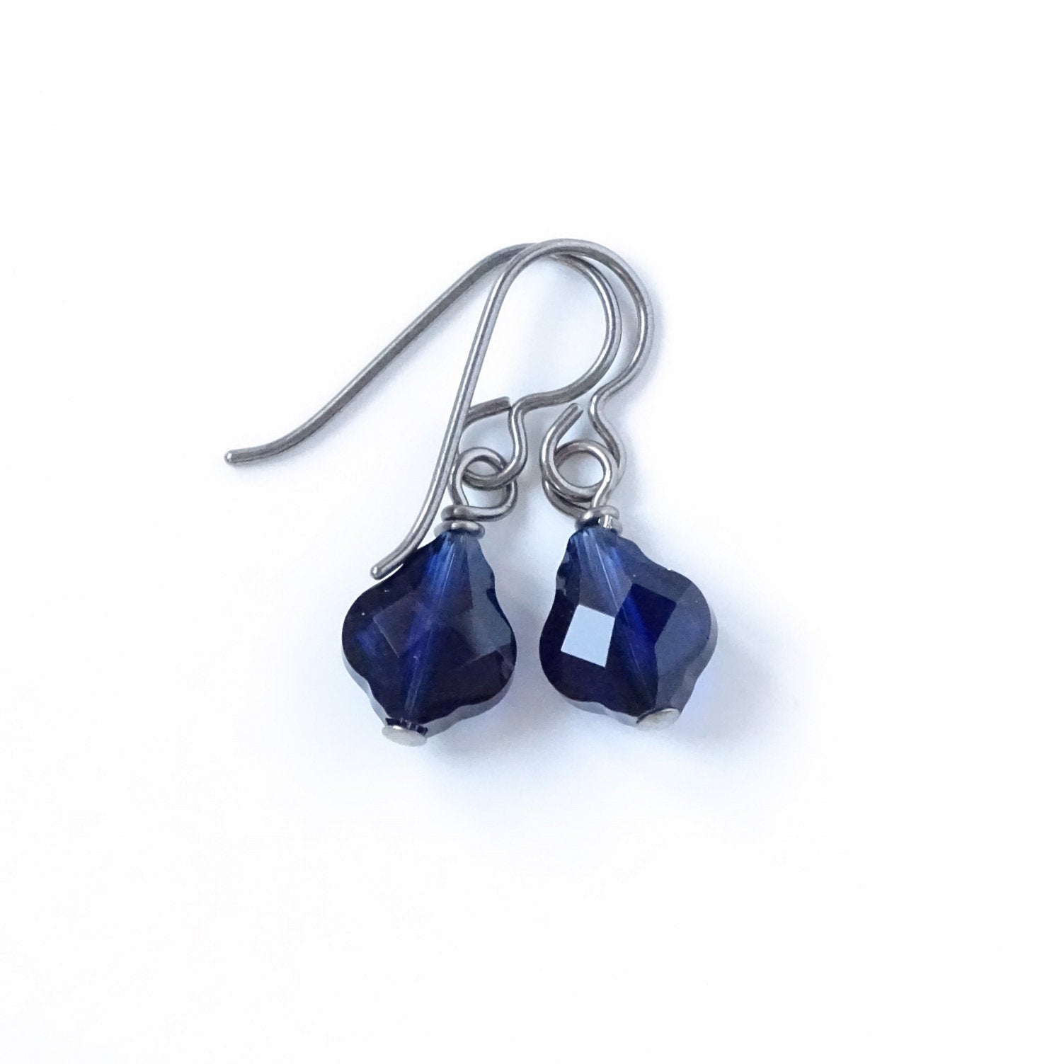 Blue Baroque Crystal Titanium Earrings, Dark Indigo Swarovski Crystal, Hypoallergenic Nickel Free Niobium Earrings for Sensitive Ears