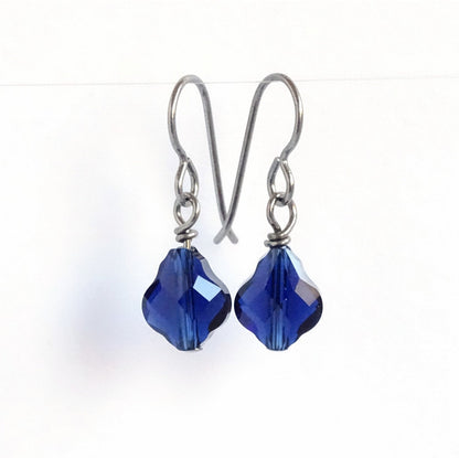 Blue Baroque Crystal Titanium Earrings, Dark Indigo Swarovski Crystal, Hypoallergenic Nickel Free Niobium Earrings for Sensitive Ears