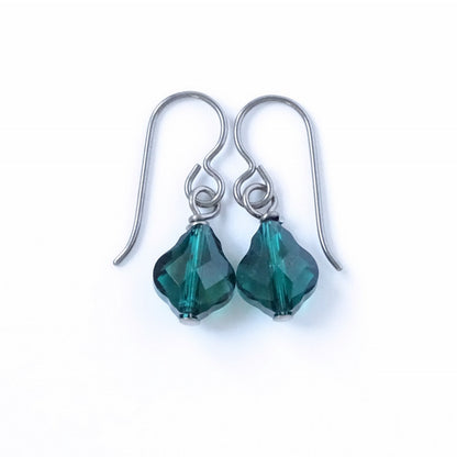 Emerald Green Baroque Crystal Titanium Earrings, Swarovski Crystal, Hypoallergenic Nickel Free Niobium Earrings for Sensitive Ears