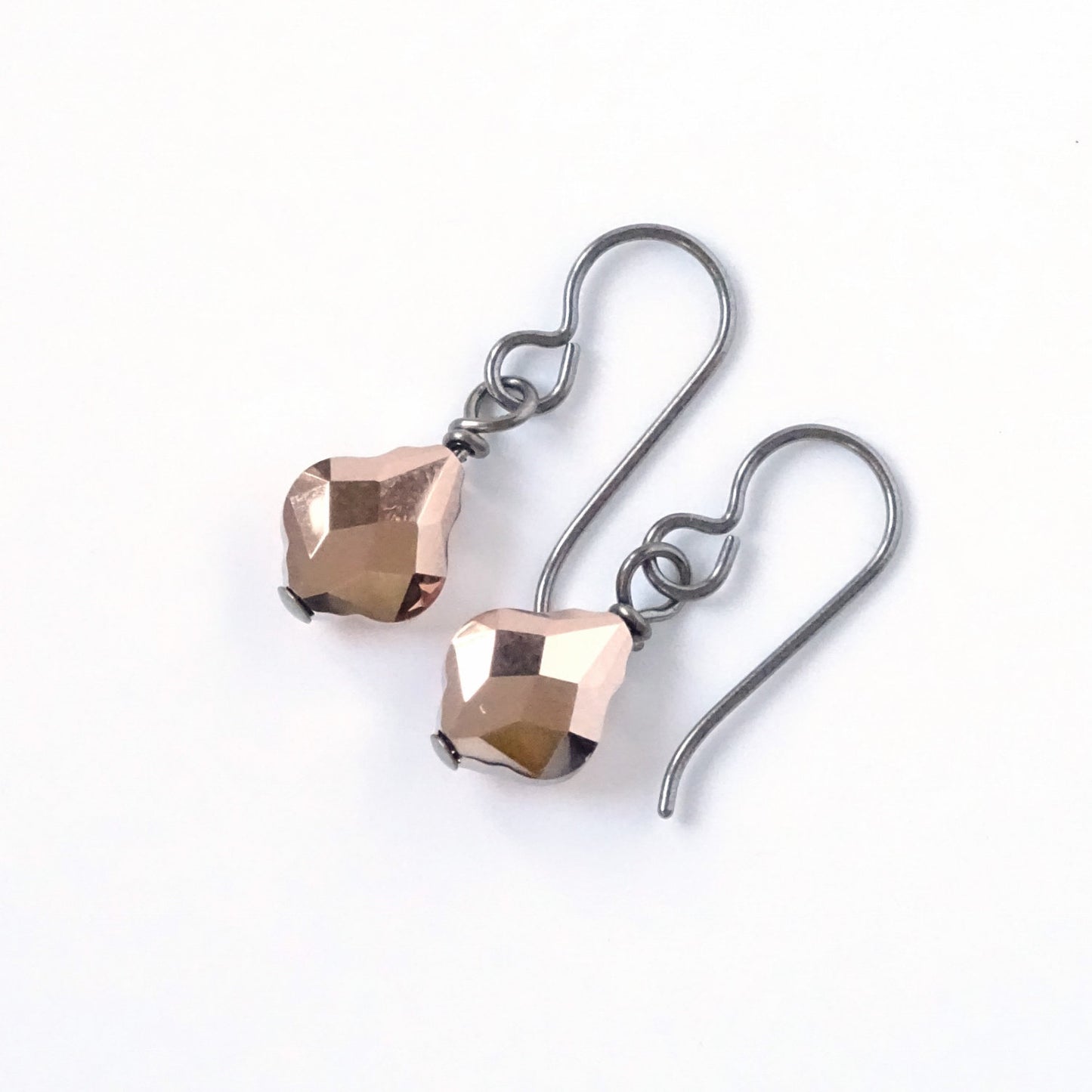 Rose Gold Baroque Crystal Titanium Earrings, Swarovski Crystal, Hypoallergenic Nickel Free Niobium Earrings for Sensitive Ears