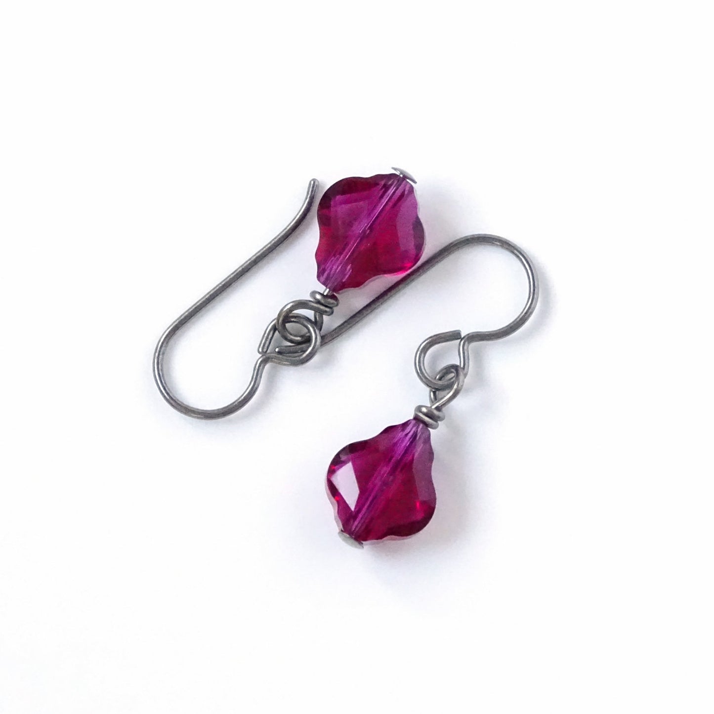 Ruby Baroque Crystal Titanium Earrings, Ruby Red Pink Swarovski Crystal, Hypoallergenic Nickel Free Niobium Earrings for Sensitive Ears