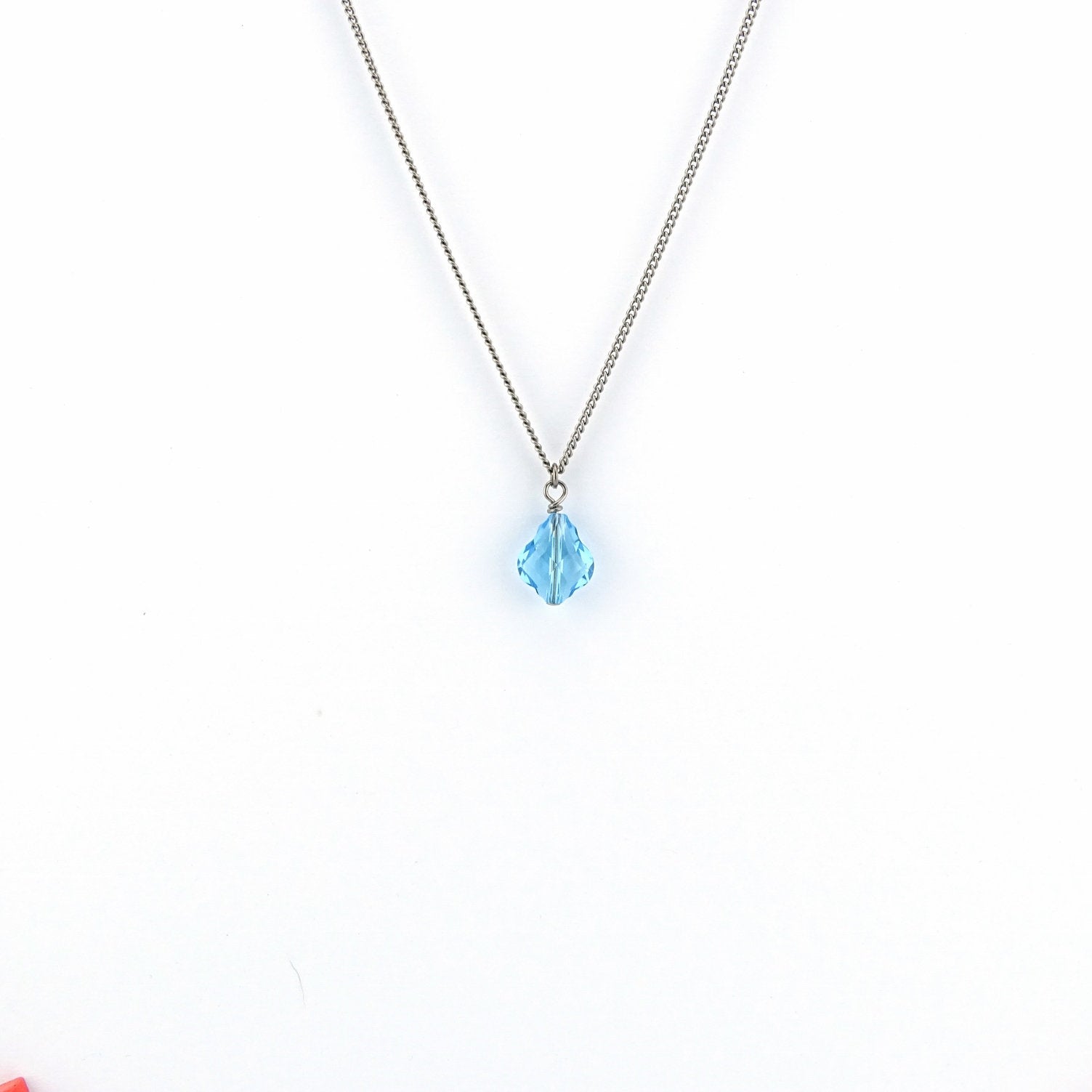 Aquamarine Baroque Crystal Titanium Necklace, Nickel Free Necklace For Sensitive Skin, Aqua Blue Swarovski Crystal, Pure Titanium Jewelry