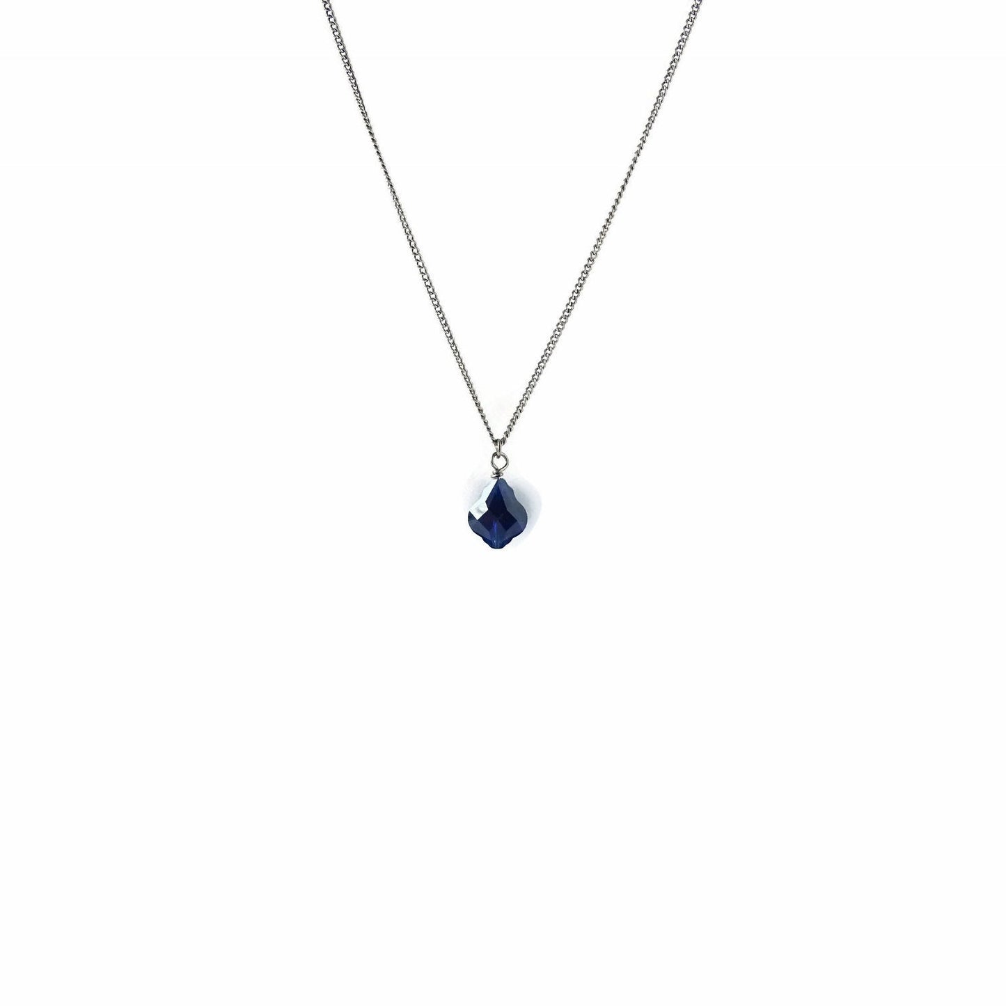 Dark Blue Baroque Crystal Titanium Necklace, Nickel Free Necklace For Sensitive Skin, Dark Indigo Swarovski Crystal, Pure Titanium Jewelry