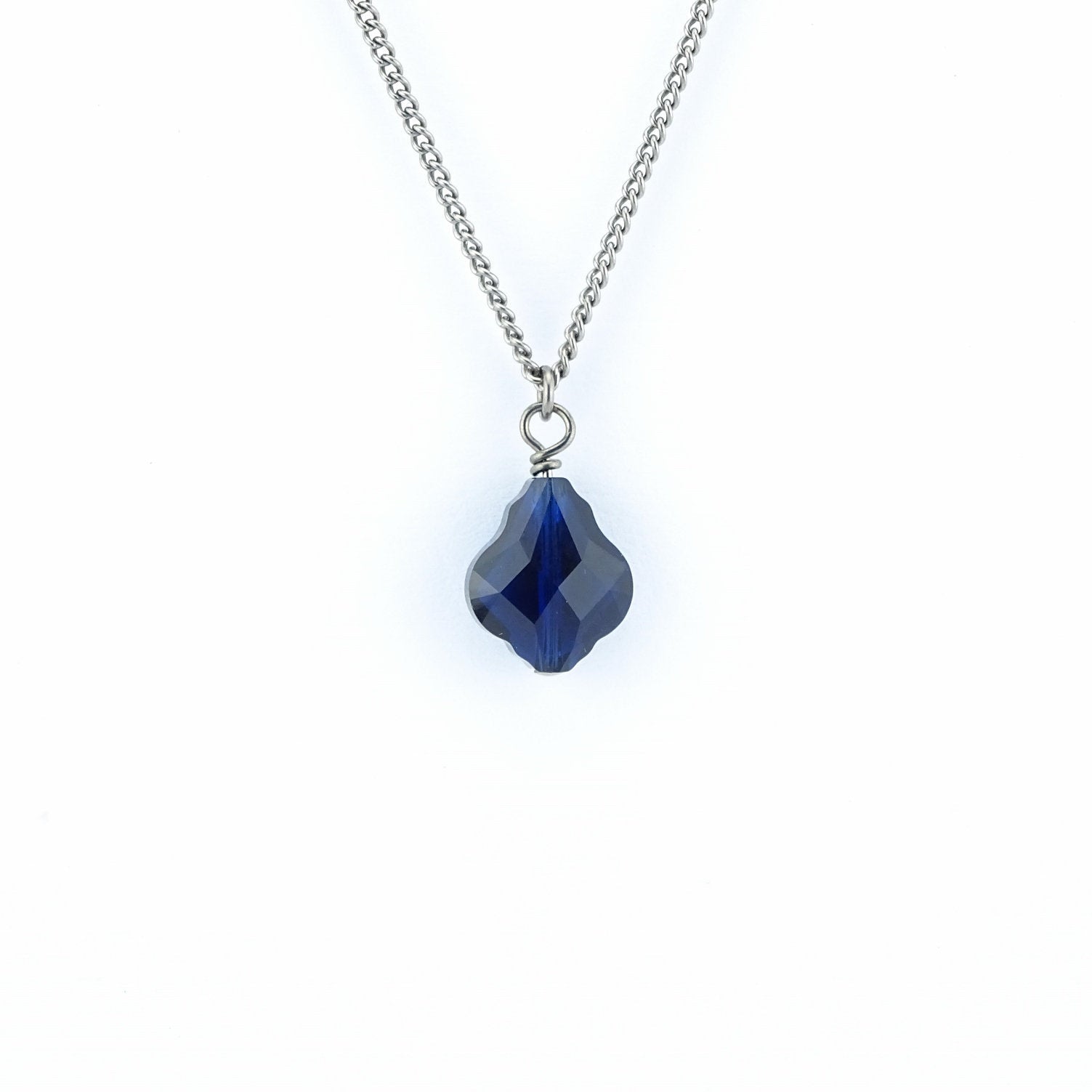 Dark Blue Baroque Crystal Titanium Necklace, Nickel Free Necklace For Sensitive Skin, Dark Indigo Swarovski Crystal, Pure Titanium Jewelry