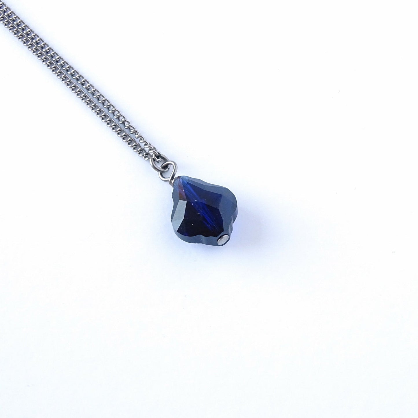 Dark Blue Baroque Crystal Titanium Necklace, Nickel Free Necklace For Sensitive Skin, Dark Indigo Swarovski Crystal, Pure Titanium Jewelry