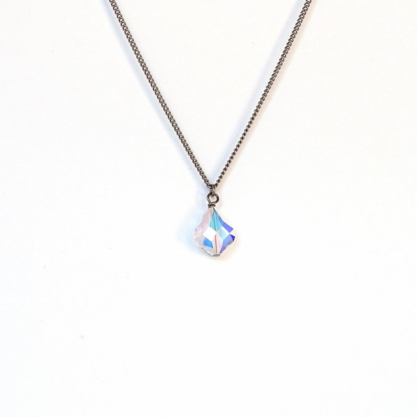Aurora Borealis Baroque Crystal Titanium Necklace, Nickel Free Necklace For Sensitive Skin, Clear AB Swarovski Crystal Pure Titanium Jewelry