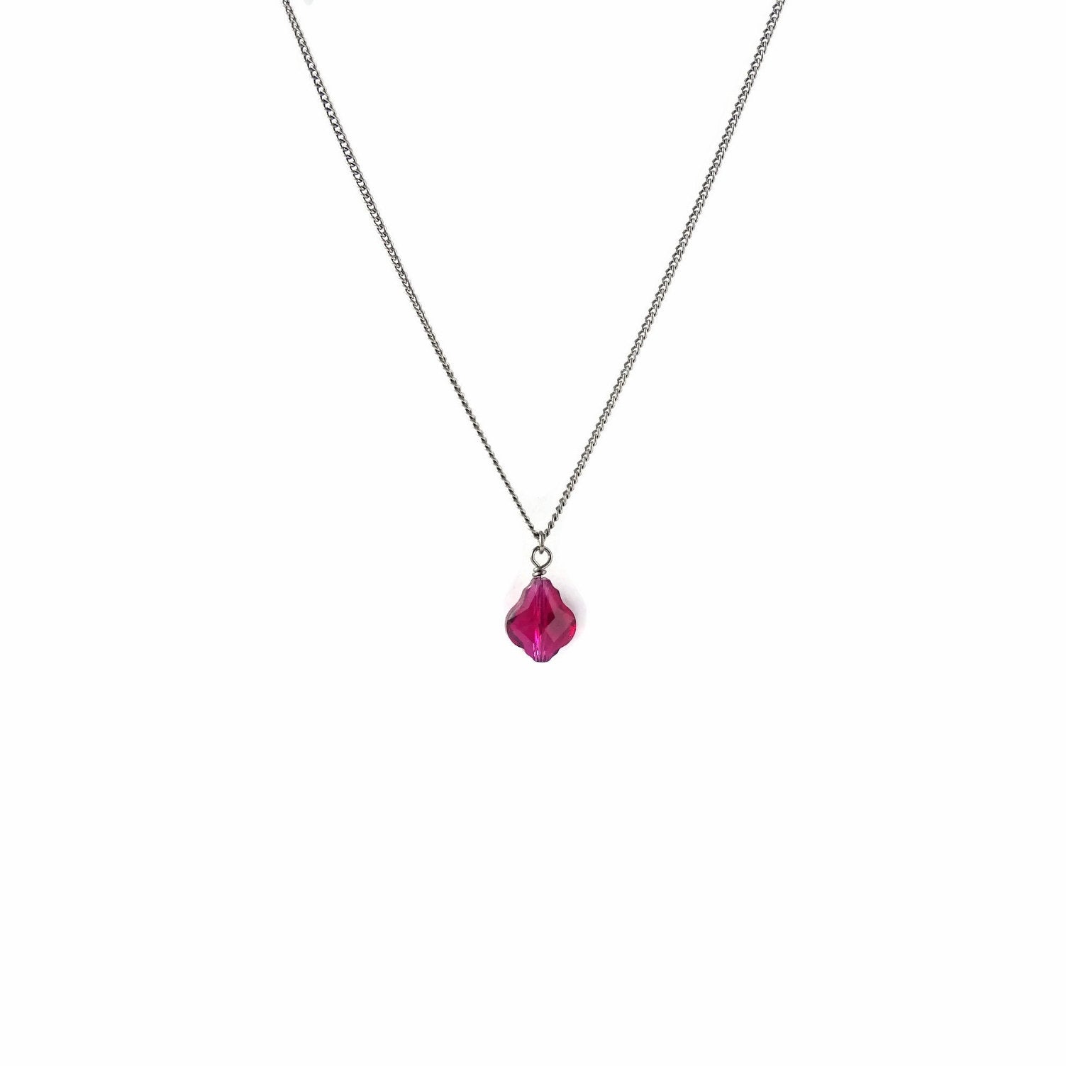 Ruby Baroque Crystal Titanium Necklace, Nickel Free Necklace For Sensitive Skin, Ruby Red Pink Swarovski Crystal, Pure Titanium Jewelry