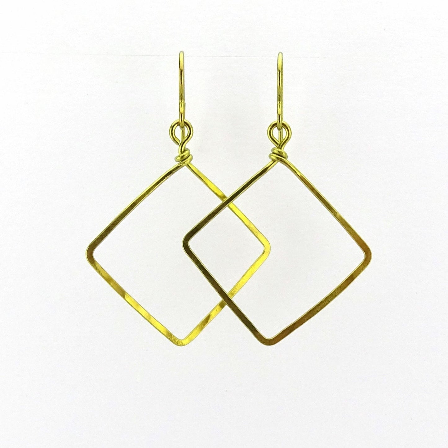 Gold Niobium Square Earrings, Hammered Diamond Shaped Hypoallergenic Earrings for Sensitive Ears, Niobium or Titanium Earrings